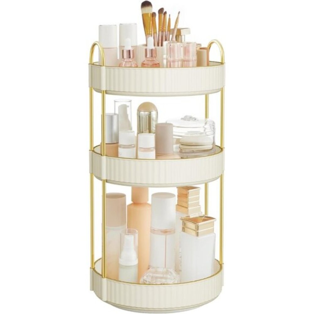 New 3-Tier Rotating Makeup Organizer, Customizable Lazy Susan in Cloud White